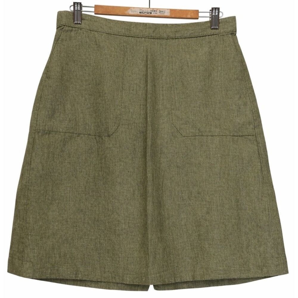 foxcroft womens medium  100% linen army green skirt knee length olive